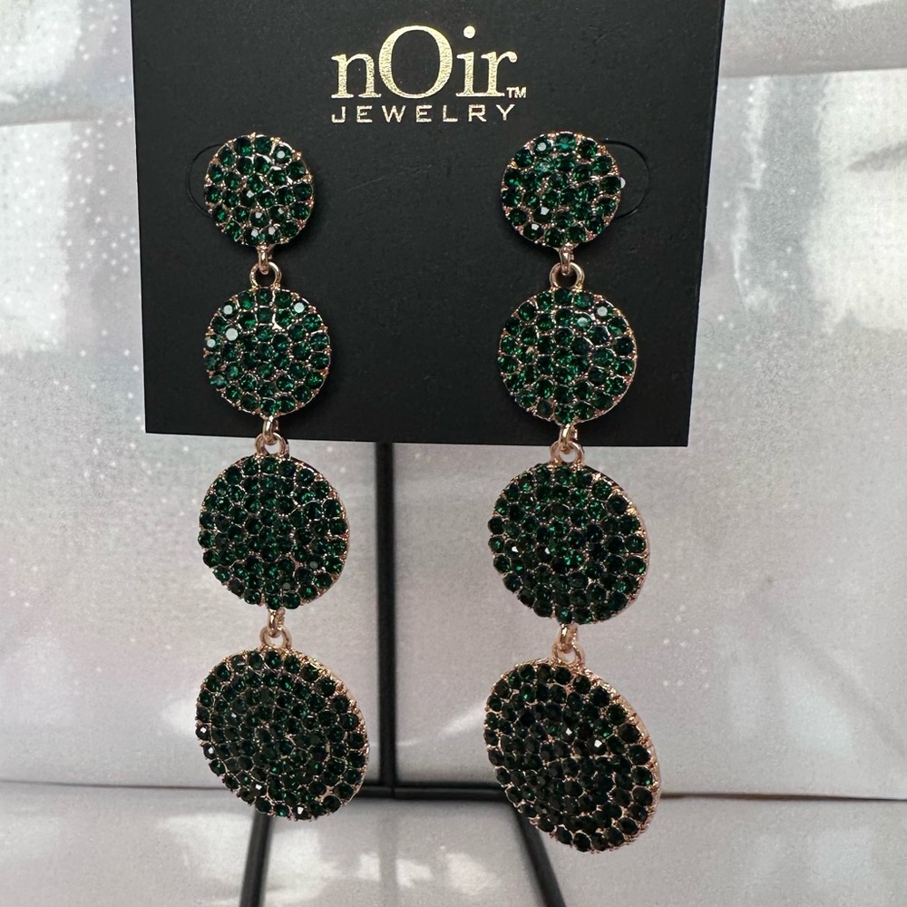nOir Jewelry | Green Sparkle Pave Dangle Circle Earrings | NWT - Picture 5 of 8